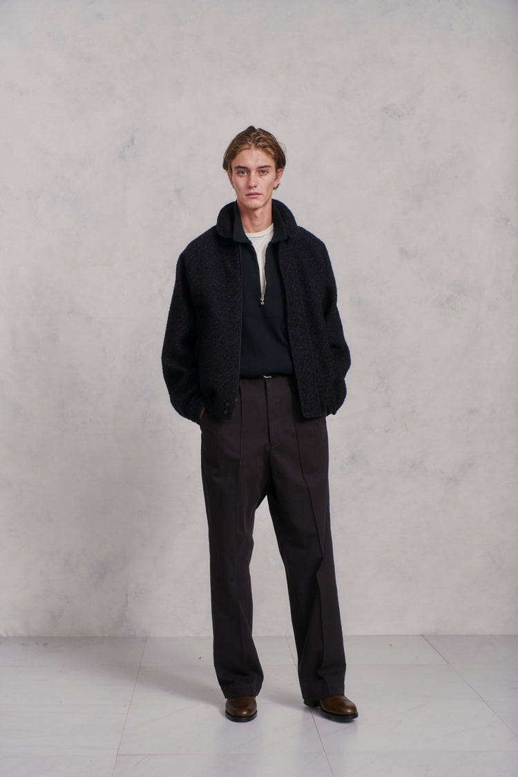 OLD JOE BRAND QUATER ZIP SILK NEP RIBED SHIRTS ONYX