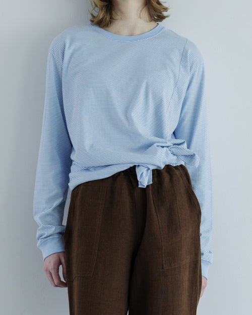 MEYAME  BORDER SLIT LONG SLEEVE TEE BLUE