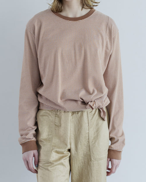 MEYAME BORDER SLIT LONG SLEEVE TEE BROWN