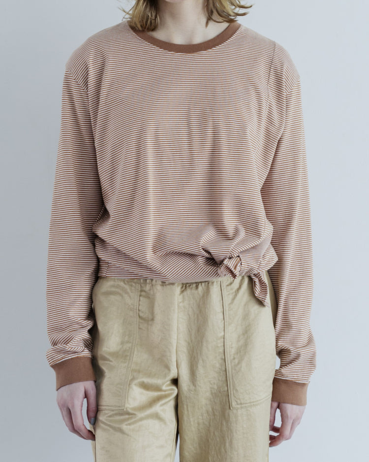 MEYAME  BORDER SLIT LONG SLEEVE TEE BROWN