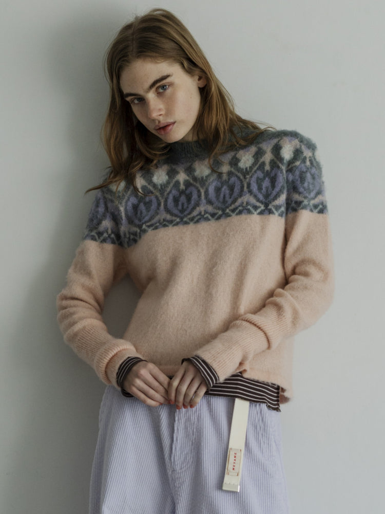 MEYAME PATTERN FLUFFY PULLOVER CARDIGAN MEY-2524 PINK
