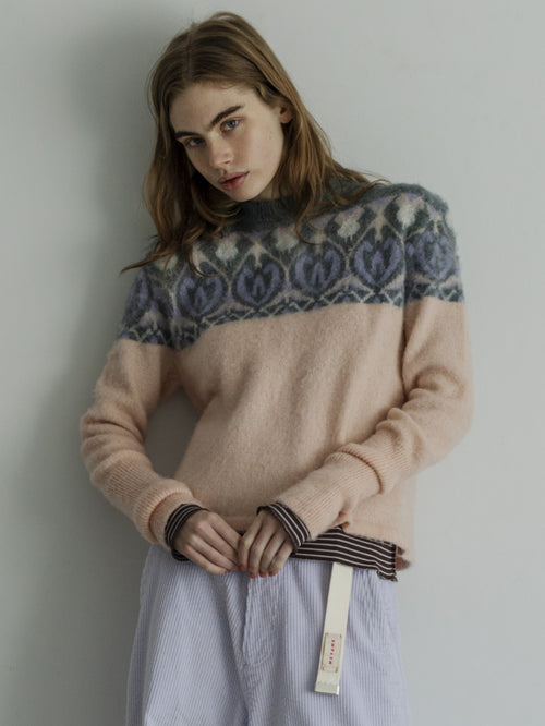 MEYAME PATTERN FLUFFY PULLOVER CARDIGAN MEY-2524 PINK