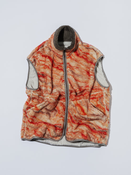 MEYAME PRINT SOLID REVERSIBLE FLEECE VEST MEY-2510 ORANGE
