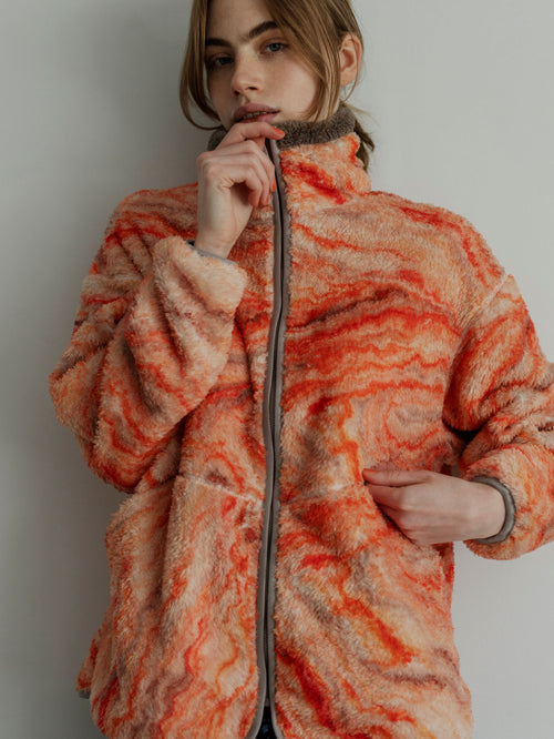 MEYAME PRINT SOLID REVERSIBLE FLEECE JACKET MEY-2511 ORANGE