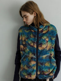 MEYAME PRINT SOLID REVERSIBLE FLEECE VEST MEY-2510 BLUE