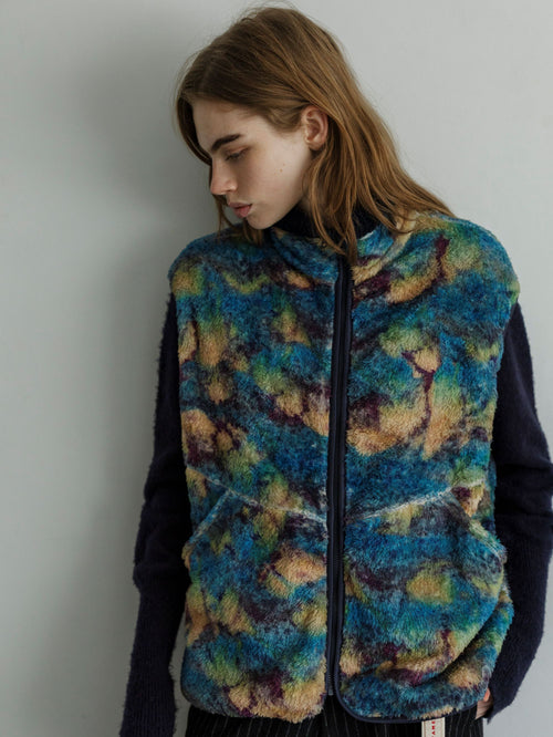 MEYAME PRINT SOLID REVERSIBLE FLEECE VEST MEY-2510 BLUE