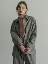 MEYAME BORDER SOFT RIB TURTLENECK MEY-2501 BROWN*PINK