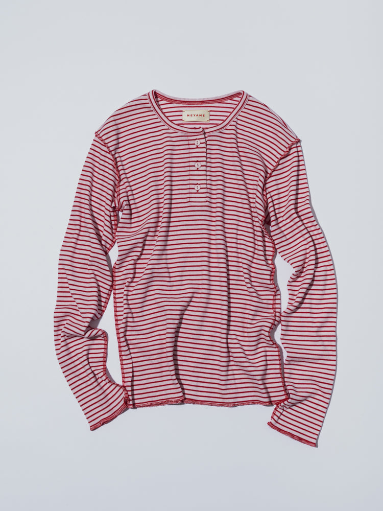 MEYAME BORDER SOFT RIB HENRY NECK MEY-2503 BROWN*PINK